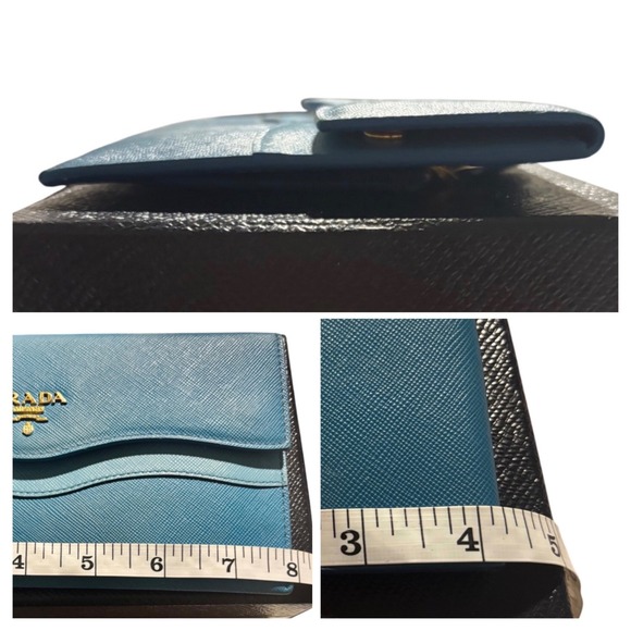 Authentic Vintage Prada Saffiano Wave Blue Leather Long Flap Wallet Celeste Voya - Picture 6 of 8